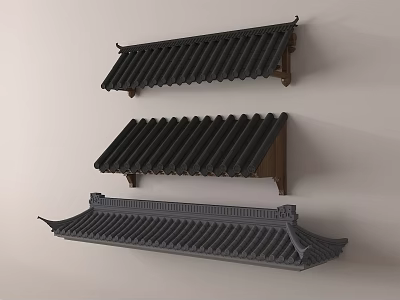 Traditional Chinese Doorway Facades with Tile Roofs Wooden Frames and Three Different Eave Designs 3d model