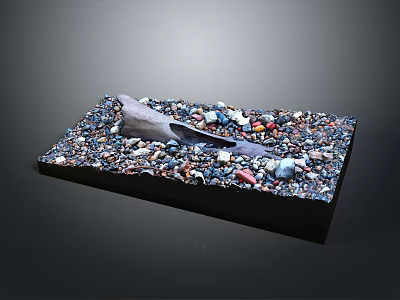 Colorful Stone Pebbles and Natural Wooden Accent Decorative Display Piece on Black Base 3d model