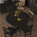 Modern Black Round Dining Table And Chairs With Beige Seat Cushions Sunflowers Bread Green Apples
