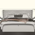 Modern Style Double Bed With Tufted Headboard Bench Nightstands Table Lamp Plant And Light Tones
