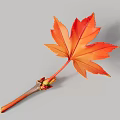 Vibrant Autumn Maple Leaf with Orange Red Tones and Brown Stem on Light Gray Background