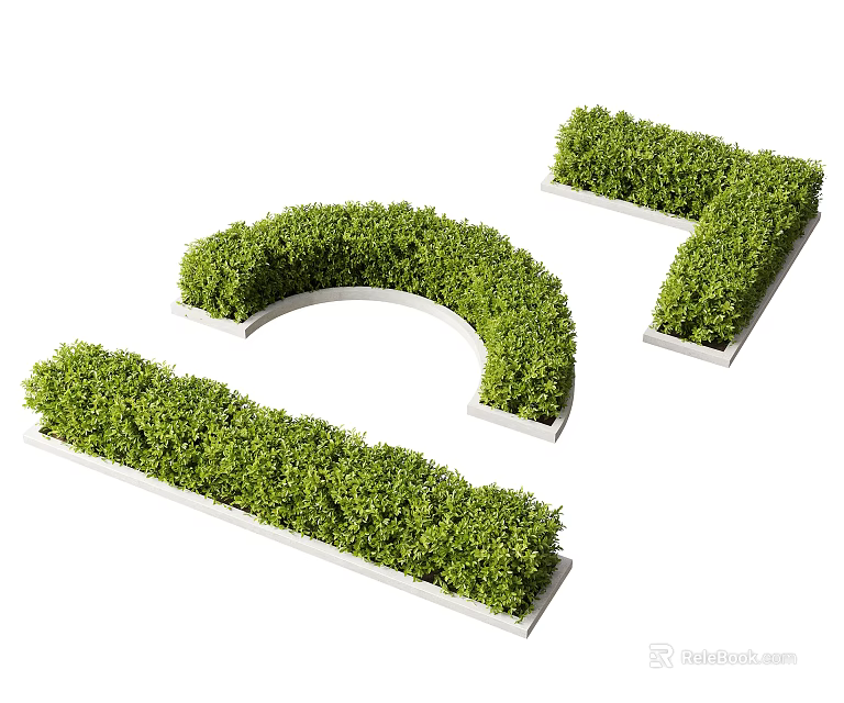 Decorative Green Shaped Bushes Including Arched Number Seven And Rectangular Designs 3d model