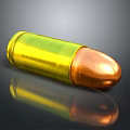 Shiny Metallic Bullet With Golden Copper Finish On Dark Reflective Surface