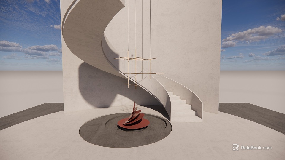 Modern White Concrete Spiral Staircase With Sleek Design And Open Space Background 3d model 