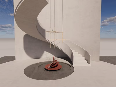 Modern White Concrete Spiral Staircase With Sleek Design And Open Space Background 3d model
