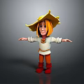 3D Animated Character With Yellow Wide Brim Hat Orange Hair White Shirt And Red Shoes