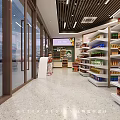 Modern Supermarket Interior With Open Shelves Product Display And Lighting