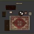 Vintage Wooden Entryway Cabinet And Side Cabinet With Patterned Rug Chairs Table Lamp And Artwork