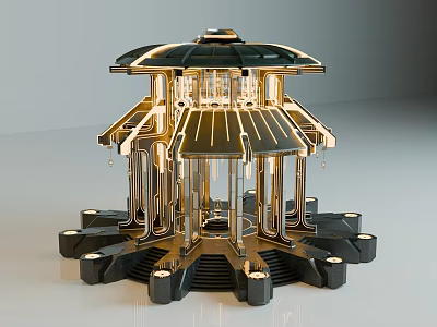 Modern Decorative Pavilion With Golden Black Design And Metallic Roof Structure 3d model