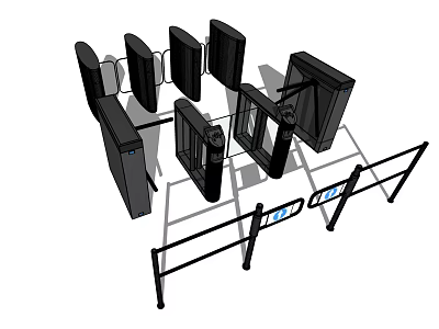 Public Security Facilities With Turnstiles And Barriers For Entrance Control 3d model