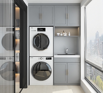 Modern Washing Machine Cabinet Balcony Storage Cabinet 3d model