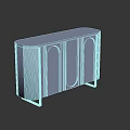 Light Purple Side Cabinet With Curved Door Panels And Metal Legs Against White Wall