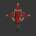 Red Mechanical Weapon with Multiple Barrels and Sturdy Metallic Base Structure 3d model