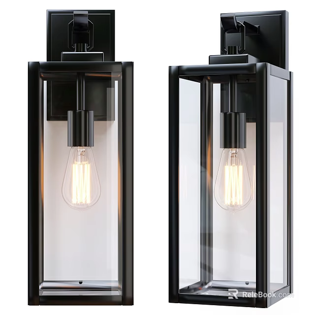Modern Black Metal Wall Sconces With Clear Glass Panels And Vintage Bulbs 3d model 
