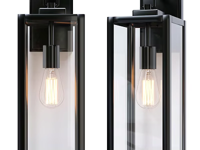Modern Black Metal Wall Sconces With Clear Glass Panels And Vintage Bulbs 3d model