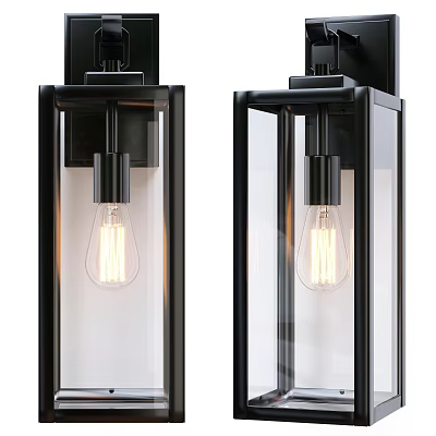Modern Black Metal Wall Sconces With Clear Glass Panels And Vintage Bulbs 3d model