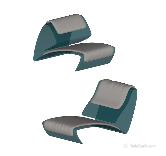 Modern Curved Design Leisure Chairs With Teal And Gray Cushioned Seats 3d model 