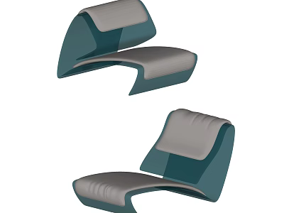 Modern Curved Design Leisure Chairs With Teal And Gray Cushioned Seats 3d model
