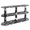 Stylish Three Tier Black And White Marble Pattern Shelving Unit For Home Storage