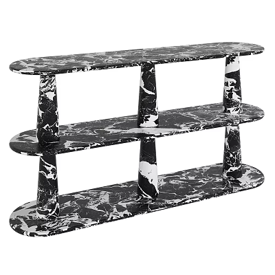 Stylish Three Tier Black And White Marble Pattern Shelving Unit For Home Storage 3d model