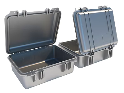 Two Open Gray Metal Toolboxes With Handles Latches And Empty Interior Storage Space 3d model
