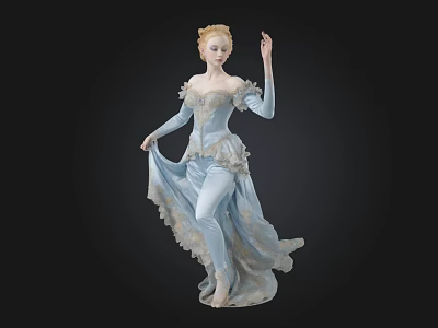 Graceful Female Ballet Dancer In Light Blue Flowing Dress With Black Background 3d model