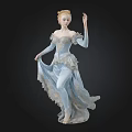 Graceful Female Ballet Dancer In Light Blue Flowing Dress With Black Background