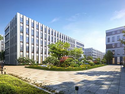 Modern Industrial Factory Complex With Lush Greenery And Plaza 3d model