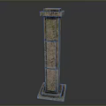 Modern Decorative Stone Column With Textured Surface And Mossy Details 3d model