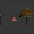 Three Unique Lamps With Vintage Copper Design And Pink Lampshade