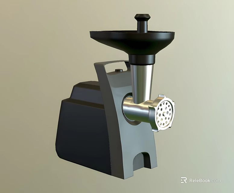 Industrial Meat Grinder With Black Base Silver Metal Components And Manual Handle Design 3d model 