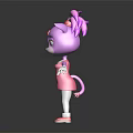 Cute Pink Fox Cartoon Character Wearing Pink Dress White Socks And Red Shoes With Ponytail
