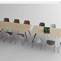 Light Wood Conference Tables With Black Legs Mixed Color Chairs And Laptop On Top