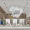 Modern Sales Office Interior With Chandeliers Negotiation Area And Sand Table