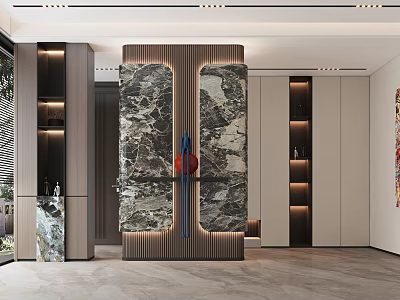 Elegant Modern Entryway Hallway With Marble Feature Wall Storage Cabinets And Ambient Lighting 3d model