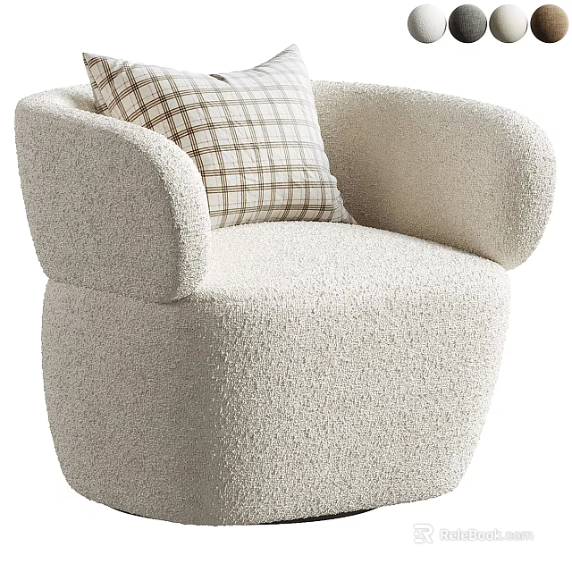 Beige Plush Sofa with Checkered Pillow and Matching Coffee Table Set 3d model 