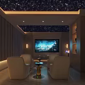 Modern Home Theater Room With Starry Ceiling Large Screen White Sofas And Wall Lamps 3d model