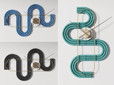 Modern Abstract Wall Clock With Curved Lines In Blue Green Black Color Designs 3d model