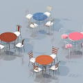 Multiple Round Table And Chair Sets With Various Colors And Designs 3d model