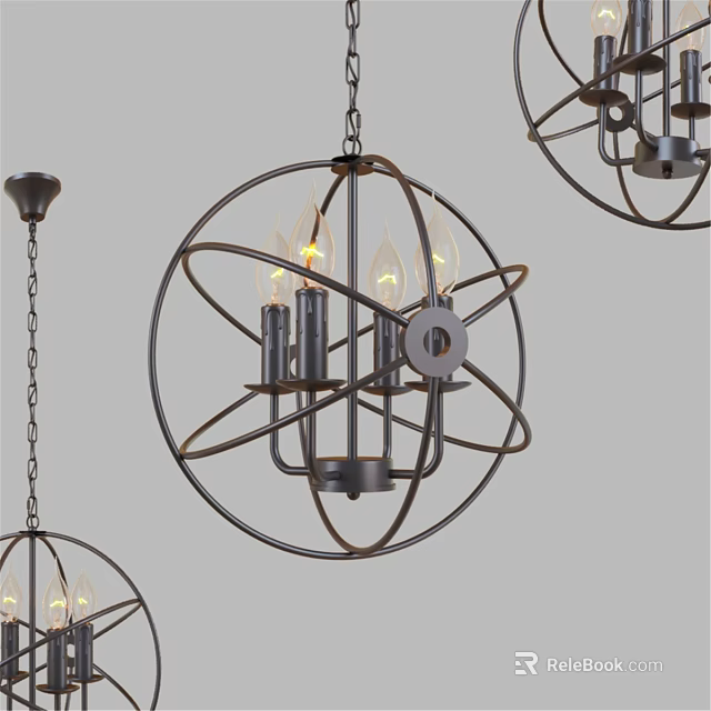 Multiple Modern Spherical Chandeliers With Metal Frame And Candle Shaped Bulbs 3d model 