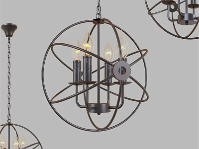 Multiple Modern Spherical Chandeliers With Metal Frame And Candle Shaped Bulbs 3d model