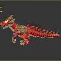 Red Dinosaur Model Constructed From Building Blocks With Detailed Scaly Structure 3d model