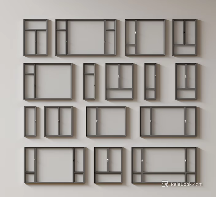 Modern Casement Windows Various Designs And Frame Styles Displayed On Wall 3d model