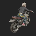 Woman In Black Leather Jacket Riding Vintage Motorcycle With Pink Handlebars And Jeans