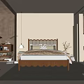 Cozy Bedroom Interior With Tufted Headboard Decorative Pillows Nightstand Lamp Potted Plant And Area Rug