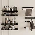 Bathroom Accessories Featuring Black Shelves Towel Racks Toilet Paper Holder And Essential Toiletries