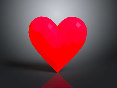 Stylish Red Heart Shaped Decorative Ornament With 3D Design And Reflection On Gray Gradient Background 3d model