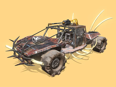 Custom Off-Road Vehicle With Spiked Exterior Large Tires Decorative Tusks And Roof Equipment 3d model
