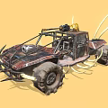 Custom Off-Road Vehicle With Spiked Exterior Large Tires Decorative Tusks And Roof Equipment