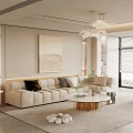 Modern Cream Style Sofa Coffee Table Combination Fabric Sofa Mother and Mother Coffee Table Pillow Decorative Painting Single Person Sofa 3d model